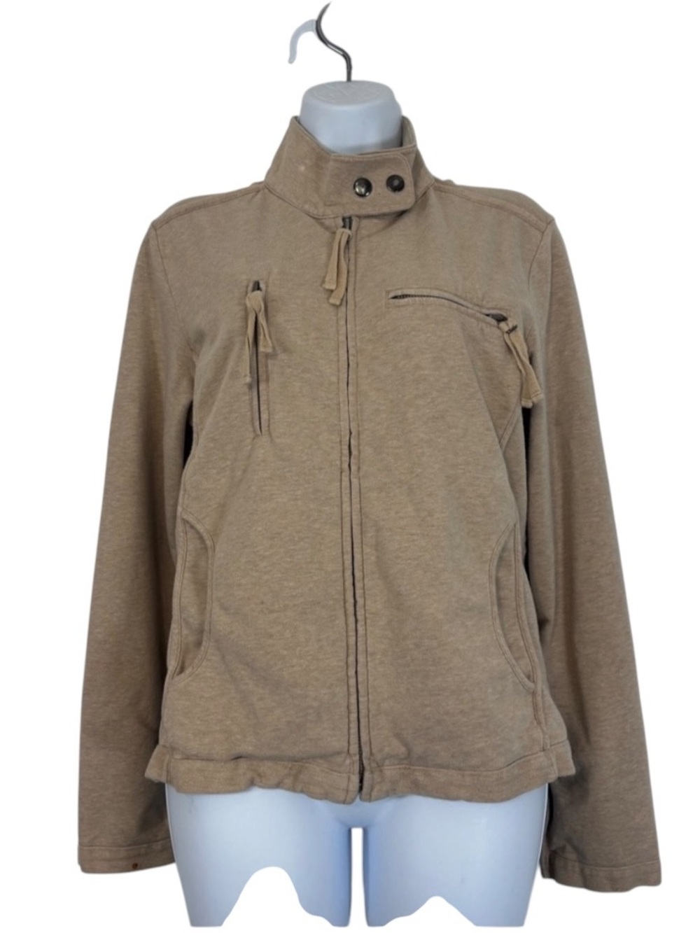 Apostrophe Stretch Tan Zip-Up UtilityJacket SzL 12-14 Neutral Casual Moto Style